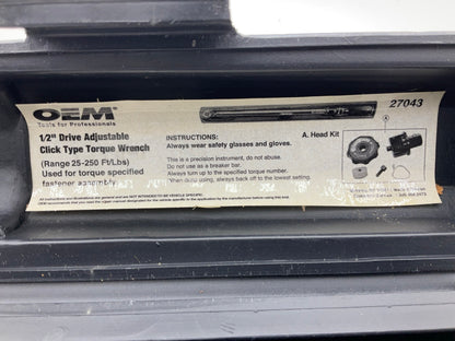 USED #26 - OEM Tools 1/2'' Drive Click Type Torque Wrench (30-250 Ft Lb)