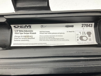 USED #27 - OEM Tools 1/2'' Drive Click Type Torque Wrench (30-250 Ft Lb)