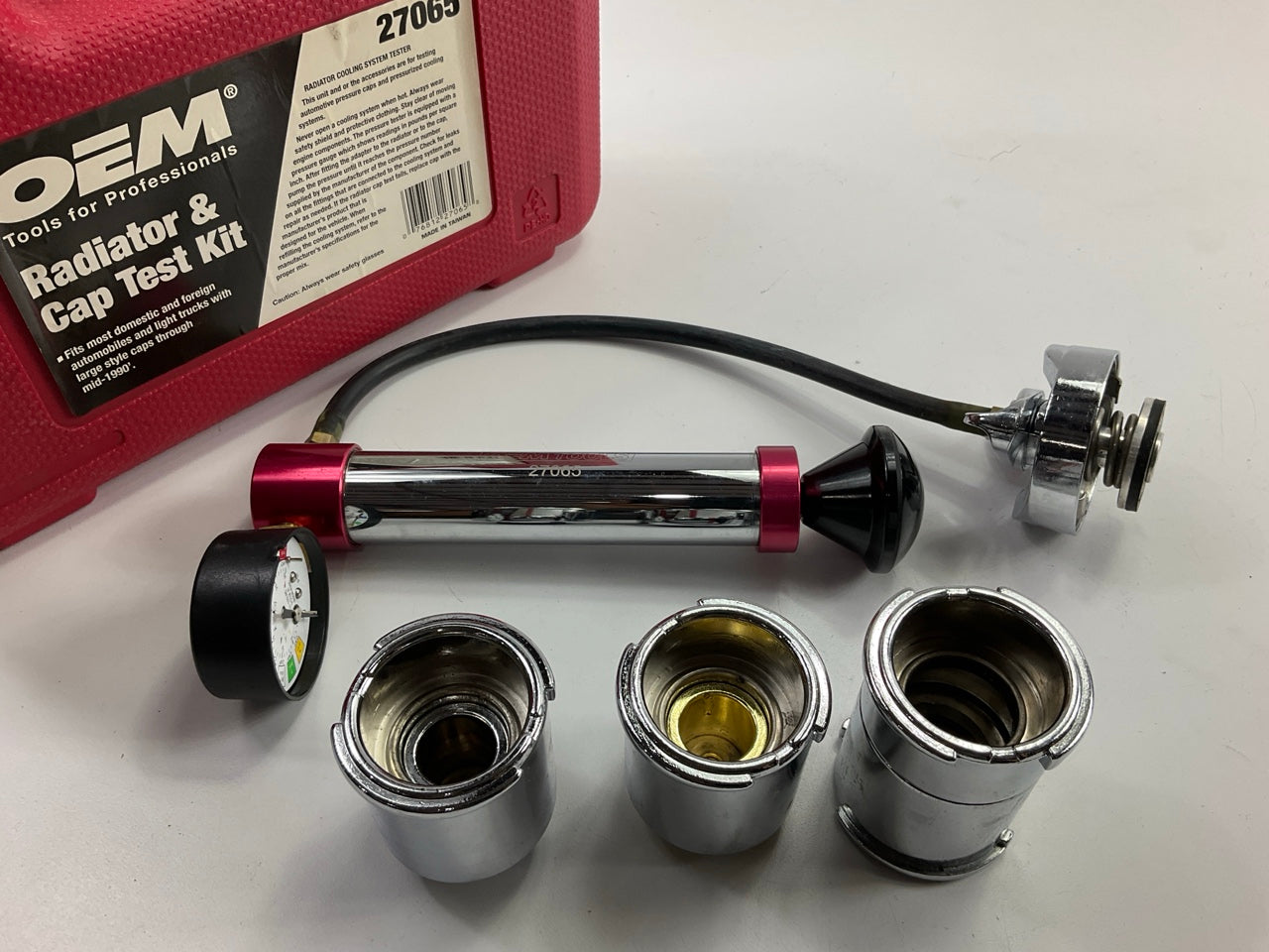 USED OEM TOOLS 27065 Radiator & Cap Test Kit Coolant System Pressure Tester Tool