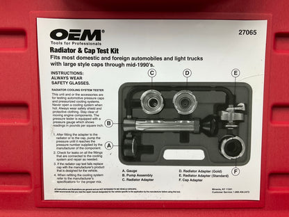 USED #21 - OEM TOOLS 27065 Radiator And Cap Tool Test Kit