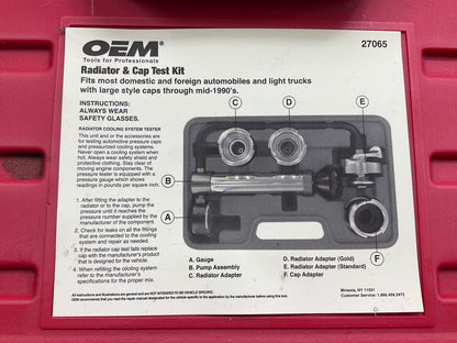 USED #23 - OEM TOOLS 27065 Radiator And Cap Tool Test Kit