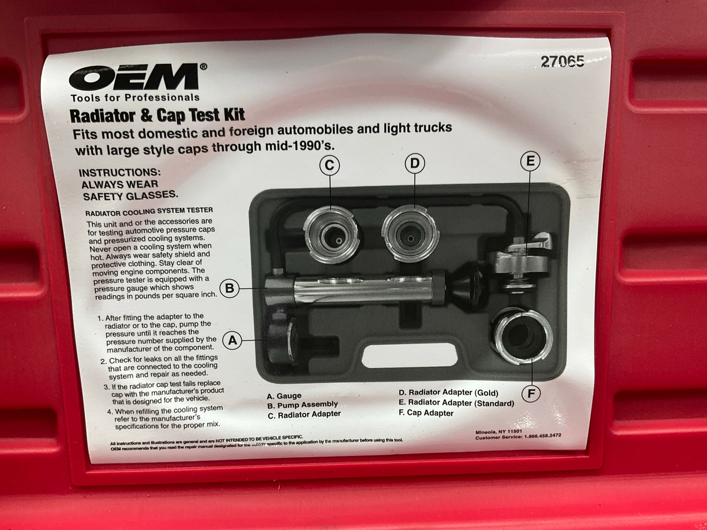 USED #25 - OEM TOOLS 27065 Radiator And Cap Tool Test Kit