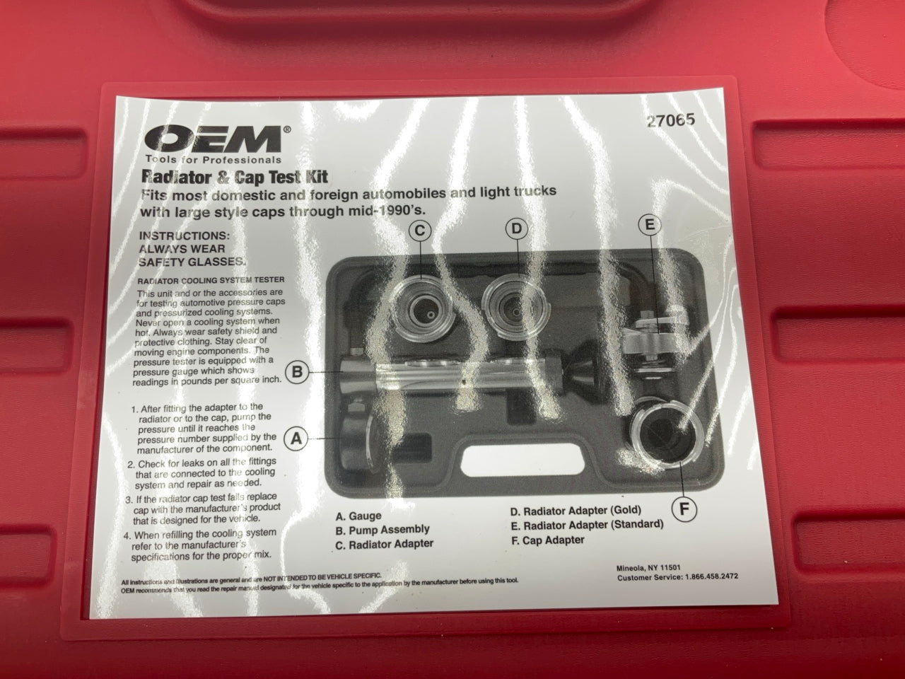 Lightly USED #26 - OEM TOOLS 27065 Radiator And Cap Tool Test Kit