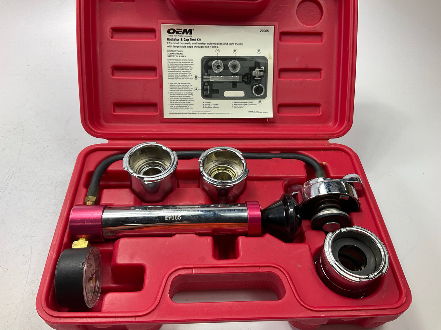 USED #28 - OEM TOOLS 27065 Radiator And Cap Tool Test Kit