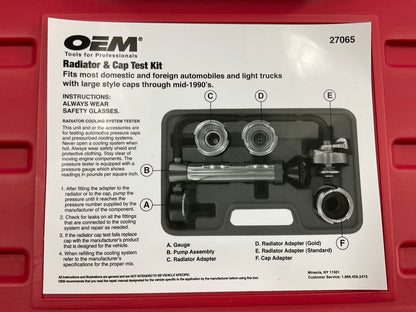 LIGHTLY USED #30 - OEM TOOLS 27065 Radiator And Cap Tool Test Kit