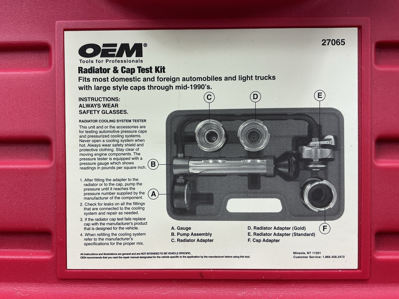 USED #32 - OEM TOOLS 27065 Radiator And Cap Tool Test Kit