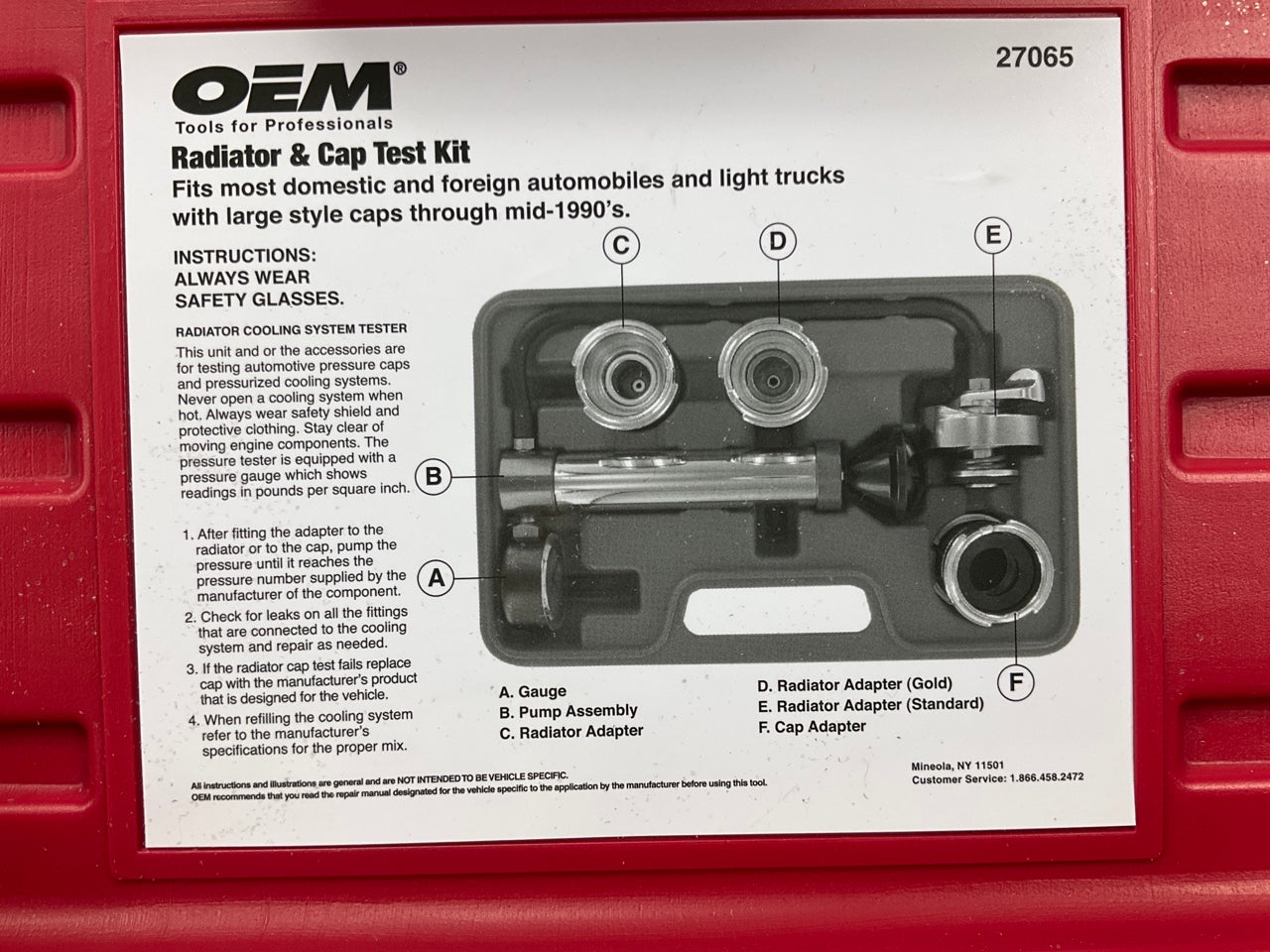 OEM TOOLS 27065 Radiator And Cap Test Kit, Coolant System Pressure Tester Tool