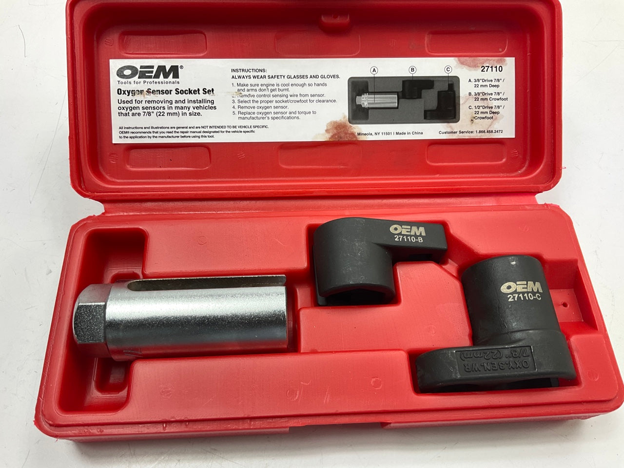 OEM Tools 27110 Oxygen Sensor Removal Socket Wrench Set 7/8'' (22mm) Tool