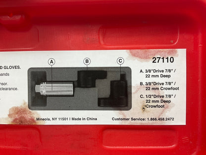 OEM Tools 27110 Oxygen Sensor Removal Socket Wrench Set 7/8'' (22mm) Tool