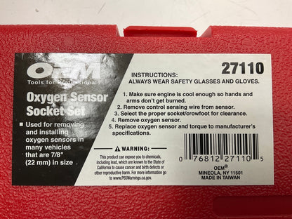 OEM Tools 27110 Oxygen Sensor Removal Socket Wrench Set 7/8'' (22mm) Tool