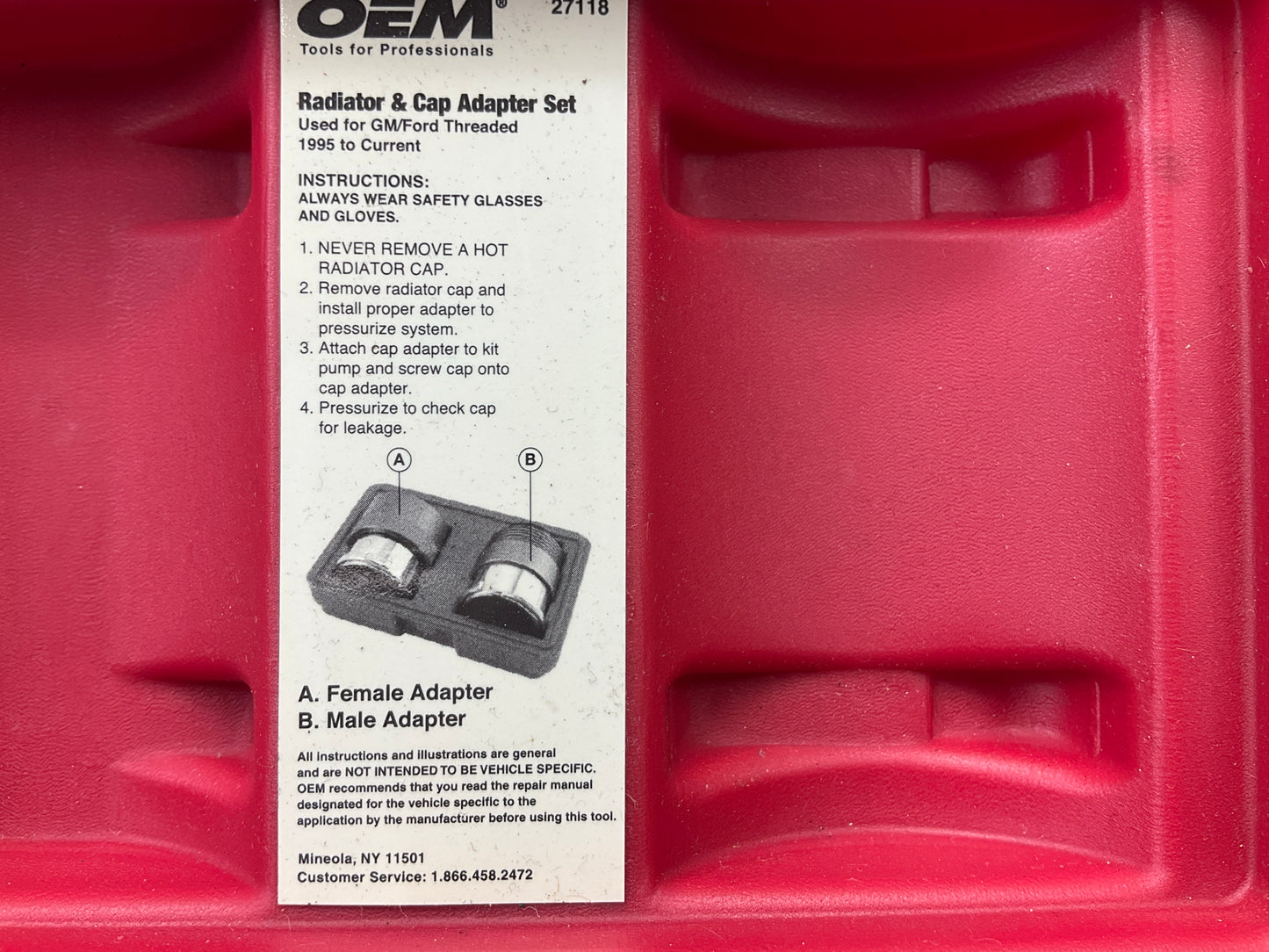 USED #15 OEM TOOLS 27118 Radiator And Cap Adapter Set 1995-UP GM & Ford Vehicles