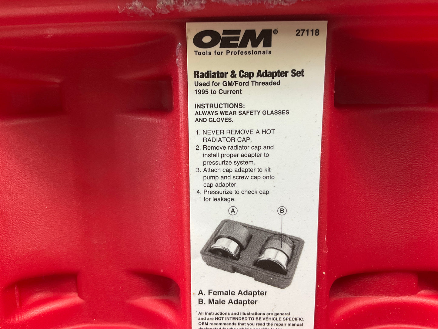 USED #16 OEM TOOLS 27118 Radiator And Cap Adapter Set 1995-UP GM & Ford Vehicles