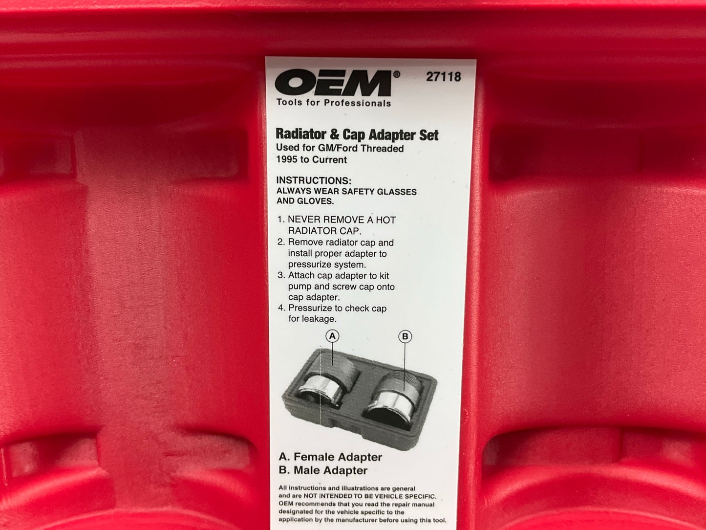USED #24 OEM TOOLS 27118 Radiator And Cap Adapter Set 1995-UP GM & Ford Vehicles