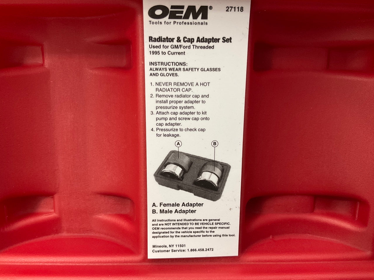 OEM TOOLS 27118 Radiator And Cap Adapter Set For 1995-UP GM & Ford Vehicles