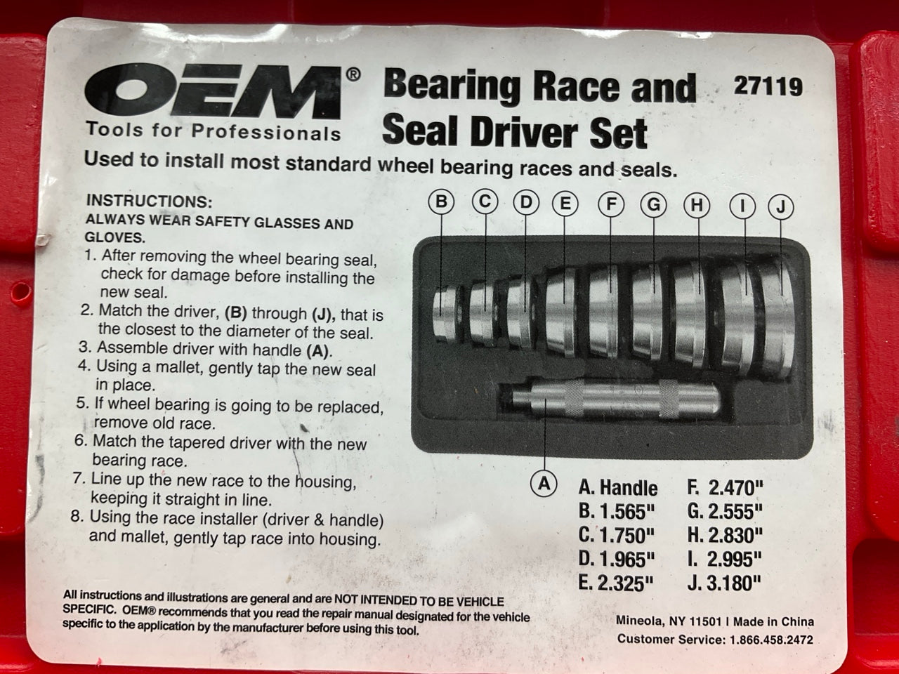 USED #19 - OEM Tools 27119 Bearing And Race Installer Tool Set, Seal Driver Set