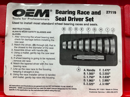 USED #19 - OEM Tools 27119 Bearing And Race Installer Tool Set, Seal Driver Set