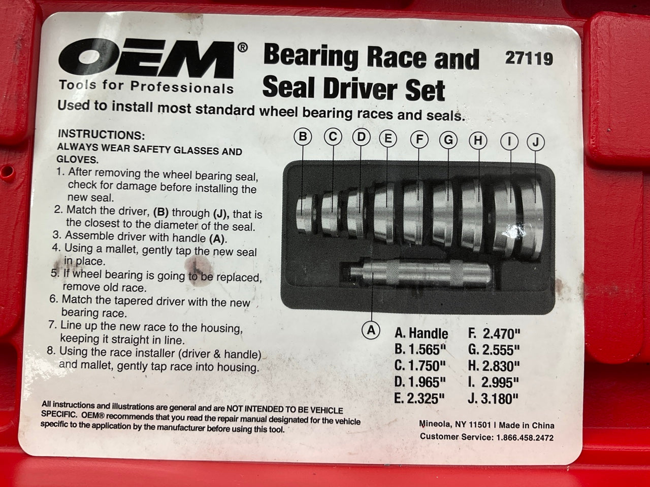 USED #20 - OEM Tools 27119 Bearing And Race Installer Tool Set, Seal Driver Set