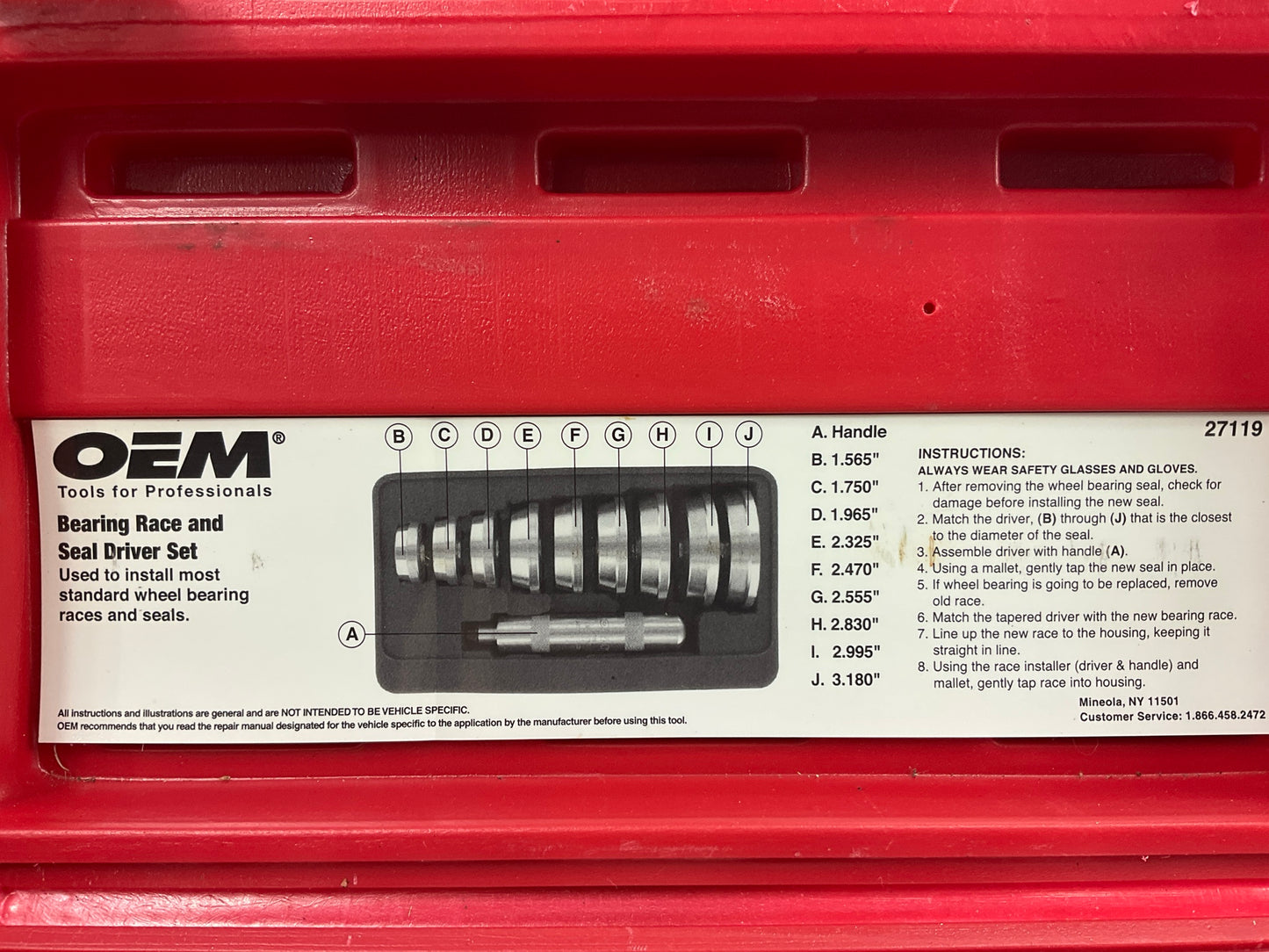 USED # 30 - OEM Tools 27119 Bearing And Race Installer Tool Set, Seal Driver Set