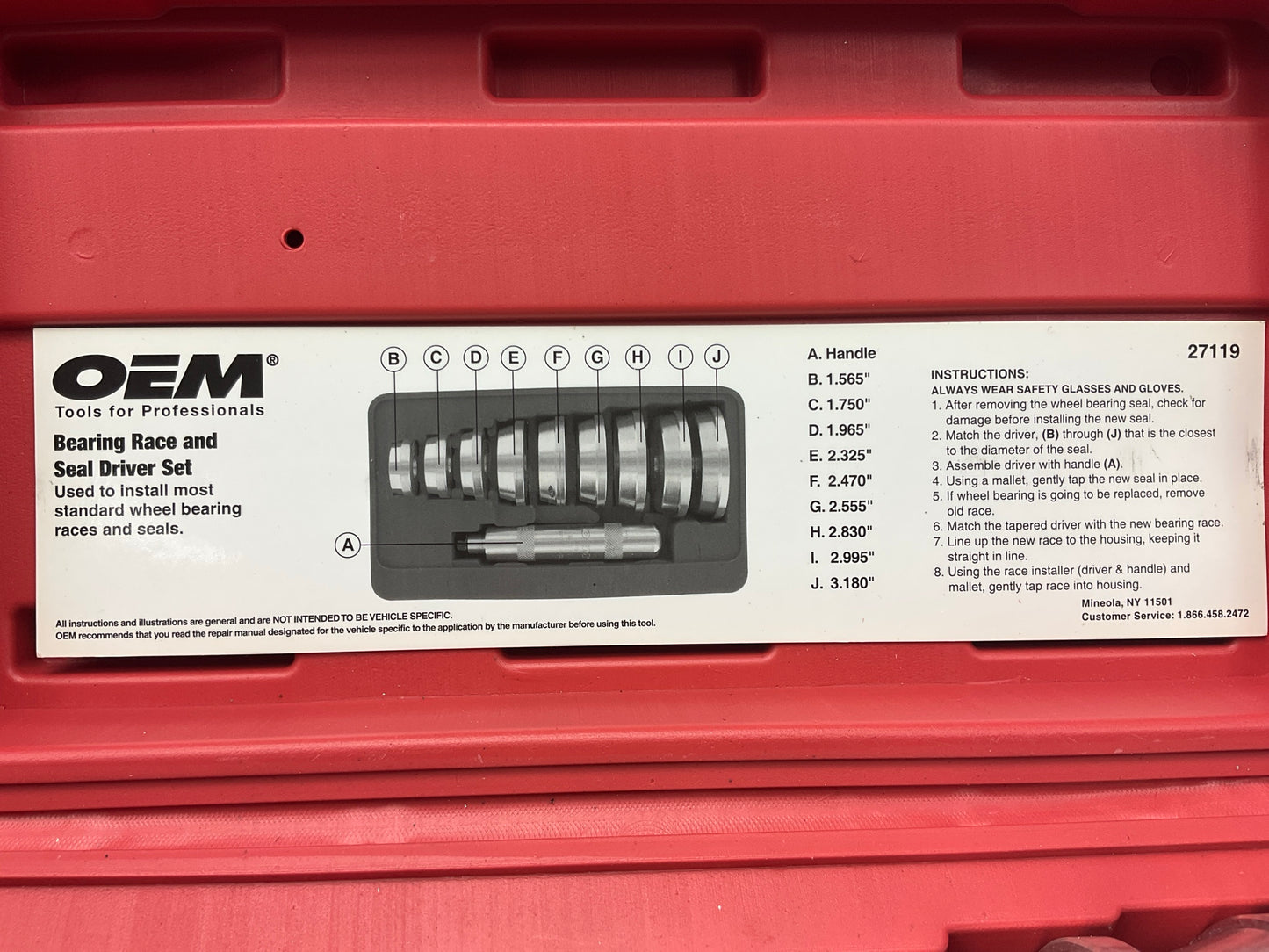 USED # 31 - OEM Tools 27119 Bearing And Race Installer Tool Set, Seal Driver Set