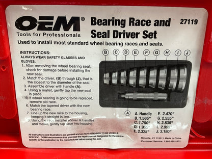 USED # 38 - OEM Tools 27119 Bearing And Race Installer Tool Set, Seal Driver Set