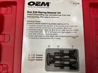 USED #10 OEM Tools 27129 Rear Axle Bearing Remover Tool Set