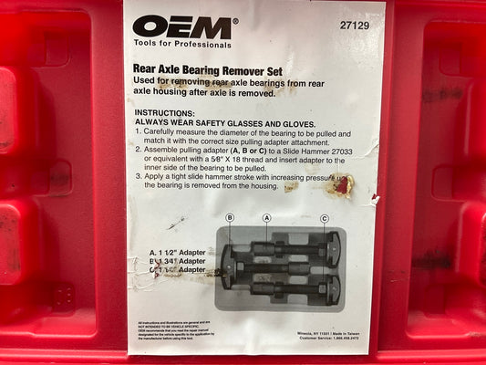 USED #11 OEM Tools 27129 Rear Axle Bearing Remover Tool Set