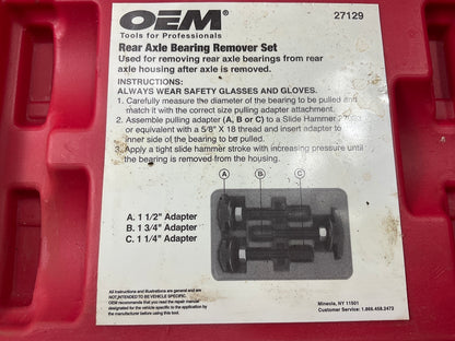 USED #22 OEM Tools 27129 Rear Axle Bearing Remover Tool Set