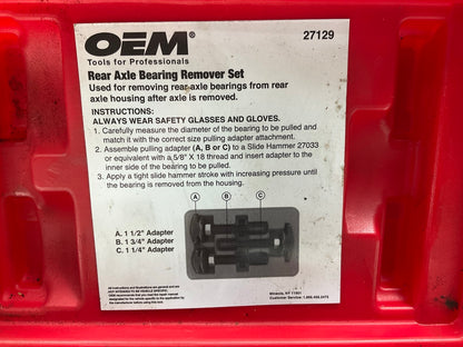 USED #24 OEM Tools 27129 Rear Axle Bearing Remover Tool Set