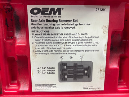 USED #28 OEM Tools 27129 Rear Axle Bearing Remover Tool Set