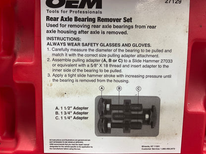 USED #33 OEM Tools 27129 Rear Axle Bearing Remover Tool Set