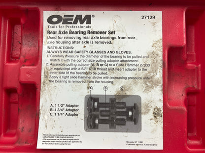 USED #38 OEM Tools 27129 Rear Axle Bearing Remover Tool Set