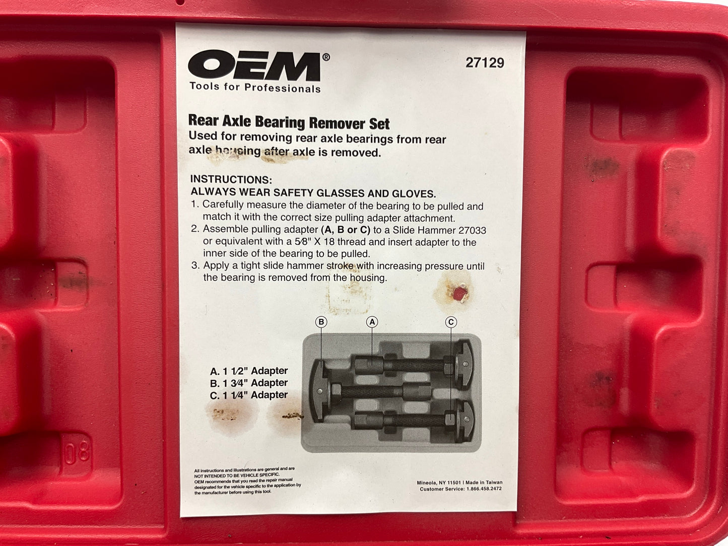 Very Lightly Used #39 OEM Tools 27129 Rear Axle Bearing Remover Tool Set