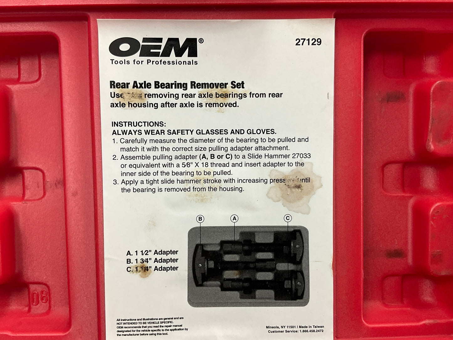 USED #41 - OEM Tools 27129 Rear Axle Bearing Remover Tool Set