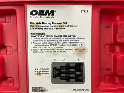 USED #41 - OEM Tools 27129 Rear Axle Bearing Remover Tool Set