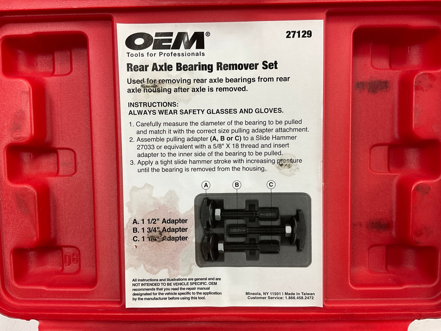 USED #51 OEM Tools 27129 Rear Axle Bearing Remover Tool Set