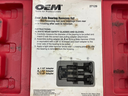 USED #52 OEM Tools 27129 Rear Axle Bearing Remover Tool Set