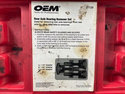 USED #5 OEM Tools 27129 Rear Axle Bearing Remover Tool Set