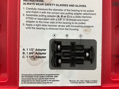 USED #9 OEM Tools 27129 Rear Axle Bearing Remover Tool Set