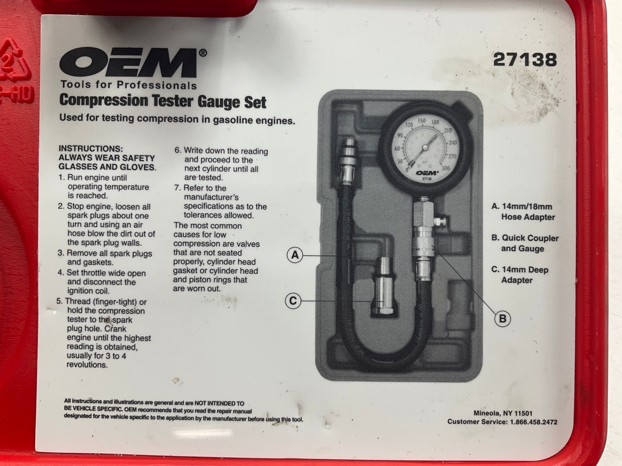USED #10 - OEM TOOLS 27138 Engine Cylinder Compression Tester Gauge Tool Set Kit
