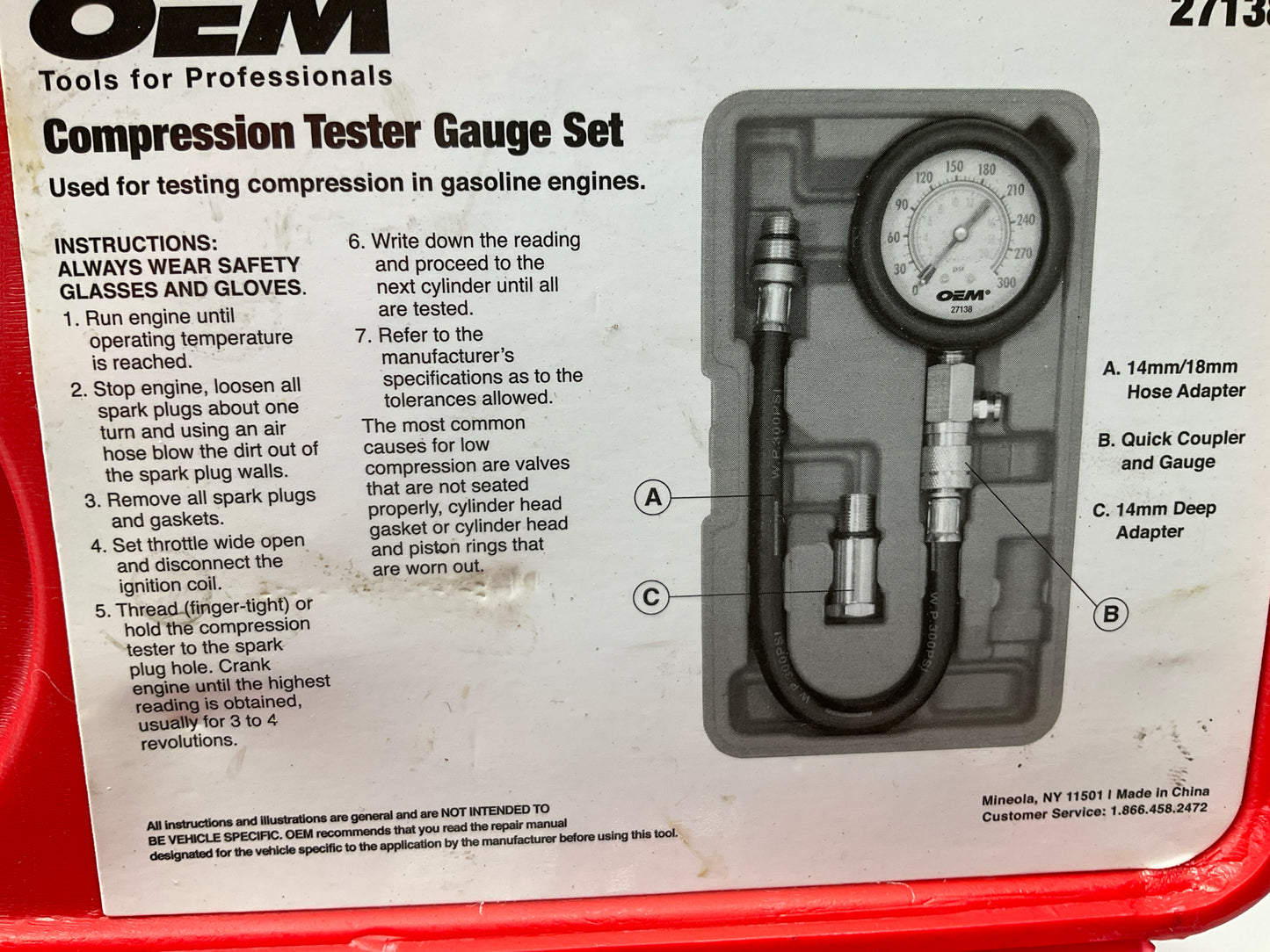 USED #8 - OEM TOOLS 27138 Engine Cylinder Compression Tester Gauge Tool Set Kit