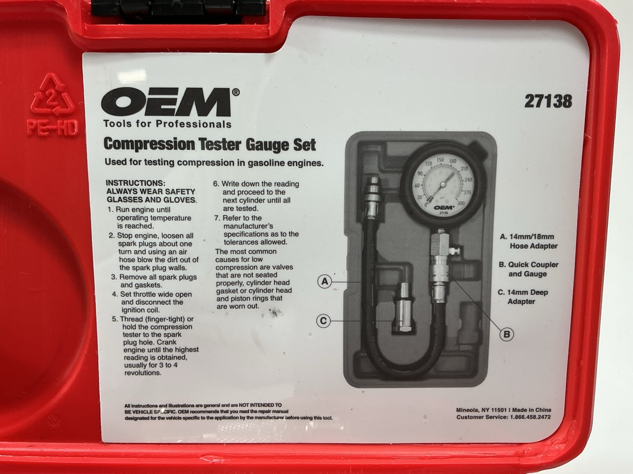 USED #16 - OEM TOOLS 27138 Engine Cylinder Compression Tester Gauge Tool Set Kit