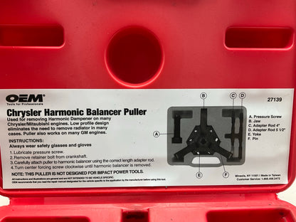 USED #11 OEM TOOLS 27139 Harmonic Damper, Balancer Removal Tool Set For Chrysler