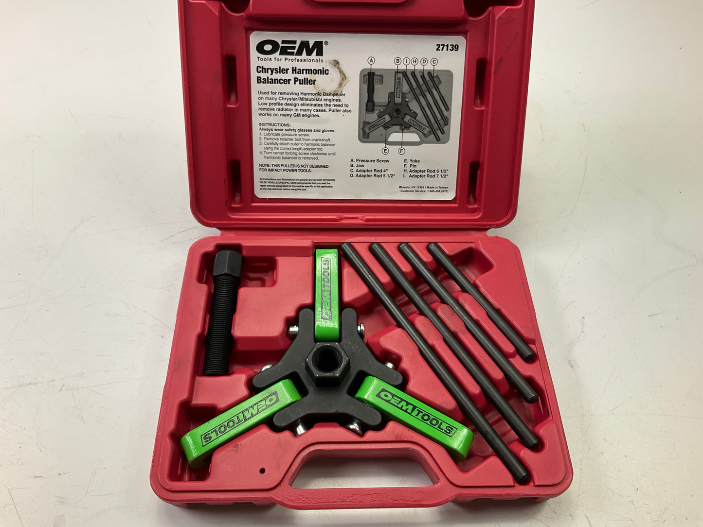 USED #20 OEM TOOLS 27139 Harmonic Damper, Balancer Removal Tool Set For Chrysler