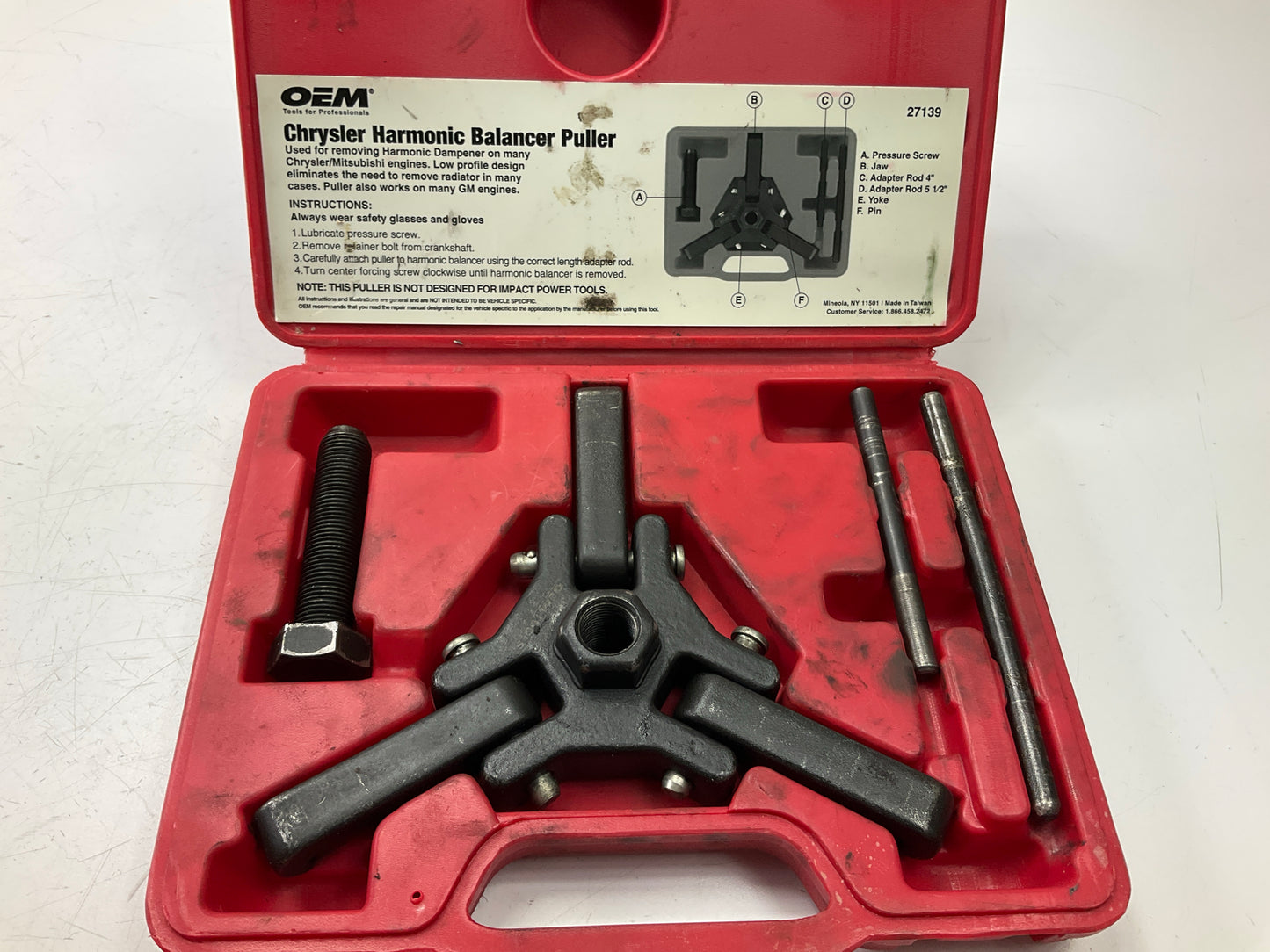 USED #21 OEM TOOLS 27139 Harmonic Damper, Balancer Removal Tool Set For Chrysler