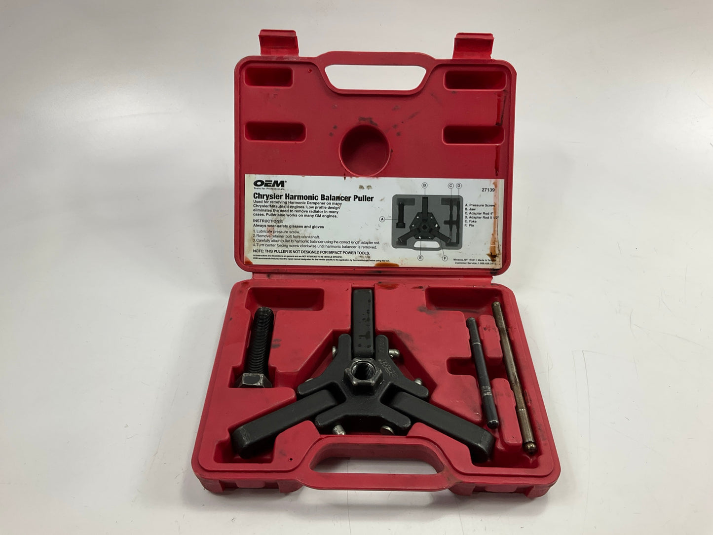 USED #23 OEM TOOLS 27139 Harmonic Damper, Balancer Removal Tool Set For Chrysler