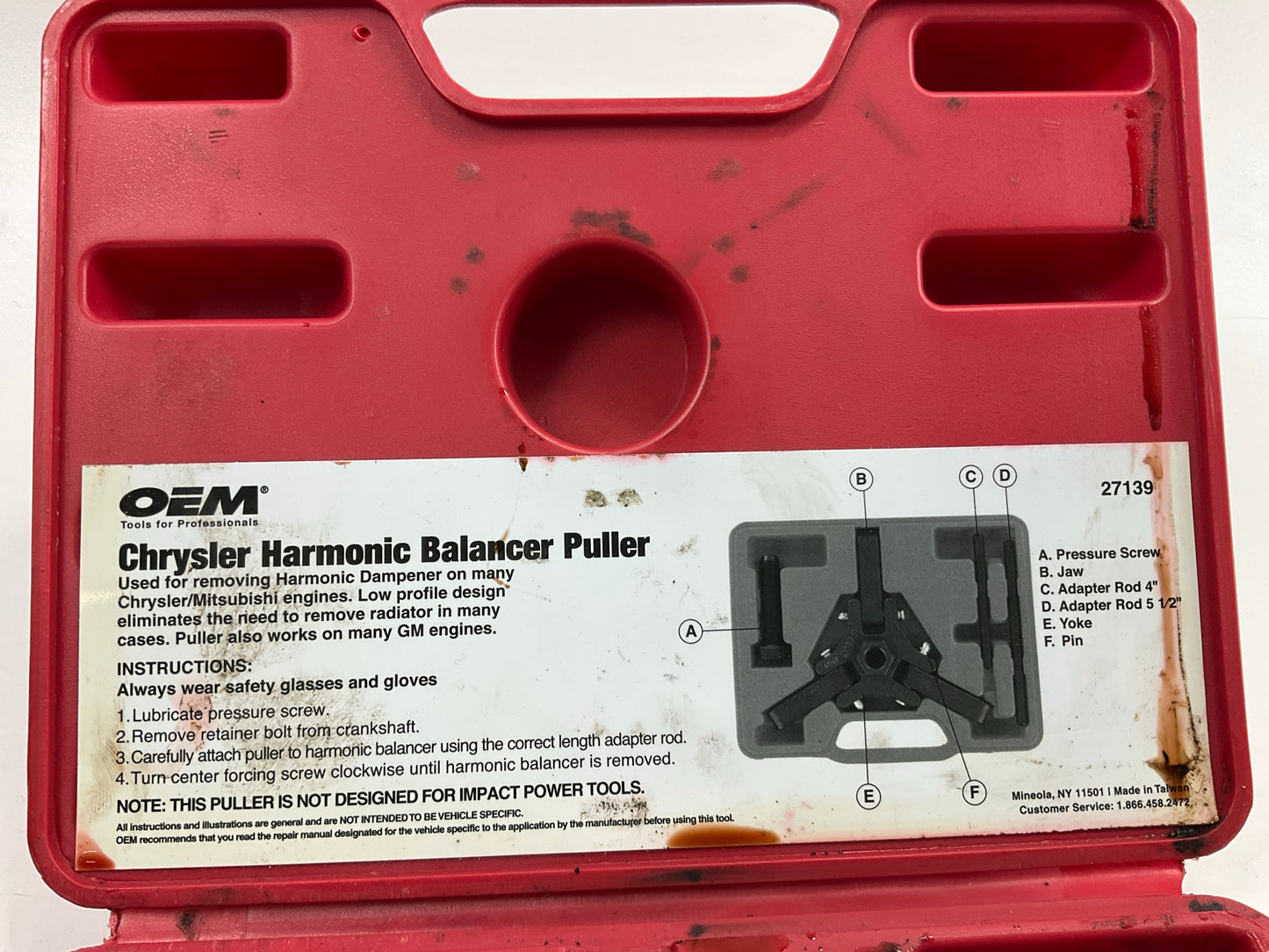 USED #23 OEM TOOLS 27139 Harmonic Damper, Balancer Removal Tool Set For Chrysler