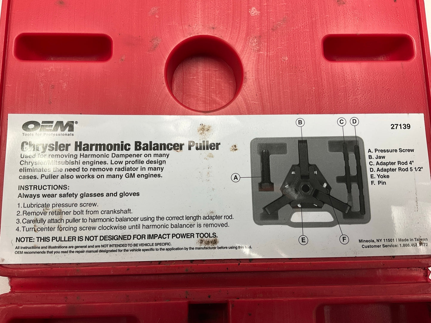 USED #24 OEM TOOLS 27139 Harmonic Damper, Balancer Removal Tool Set For Chrysler