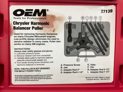 USED #25 OEM TOOLS 27139 Harmonic Damper, Balancer Removal Tool Set For Chrysler
