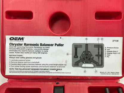 USED #26 OEM TOOLS 27139 Harmonic Damper, Balancer Removal Tool Set For Chrysler