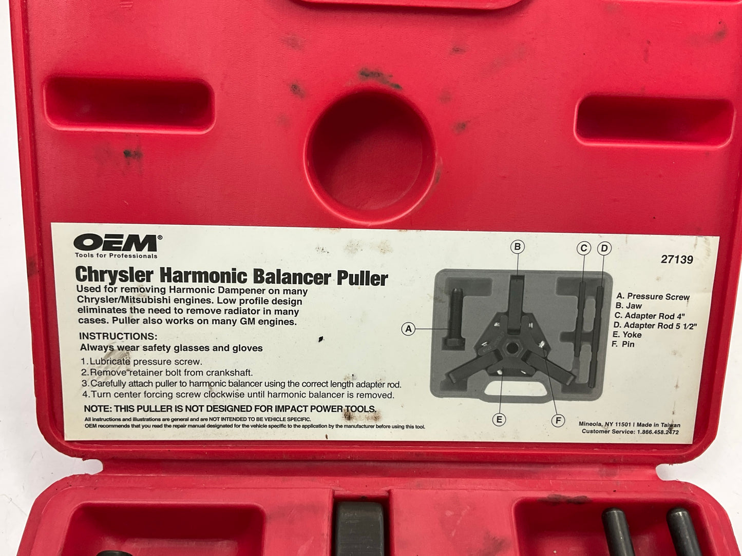 USED #27 OEM TOOLS 27139 Harmonic Damper, Balancer Removal Tool Set For Chrysler